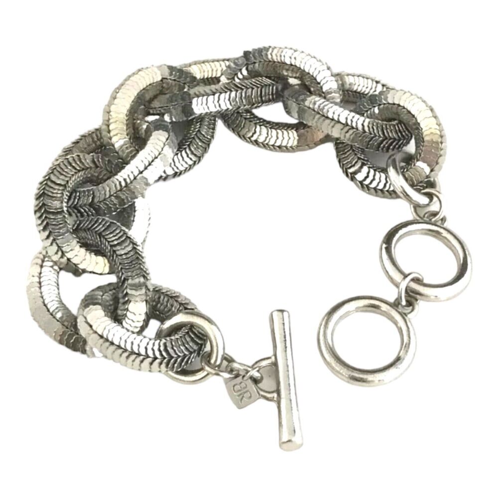 Banana Republic Bracelet Silver Toned Links Articulated Design Toggle Clasp - 3Z